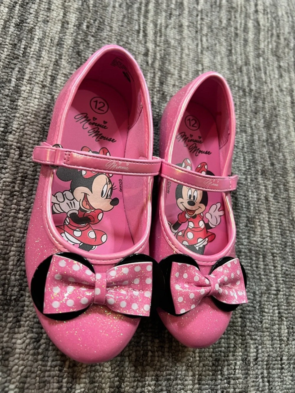 Disney Minnie Mouse Toddler Girls Pink Glitter Mary-Jane Ballet Flats Various Sz